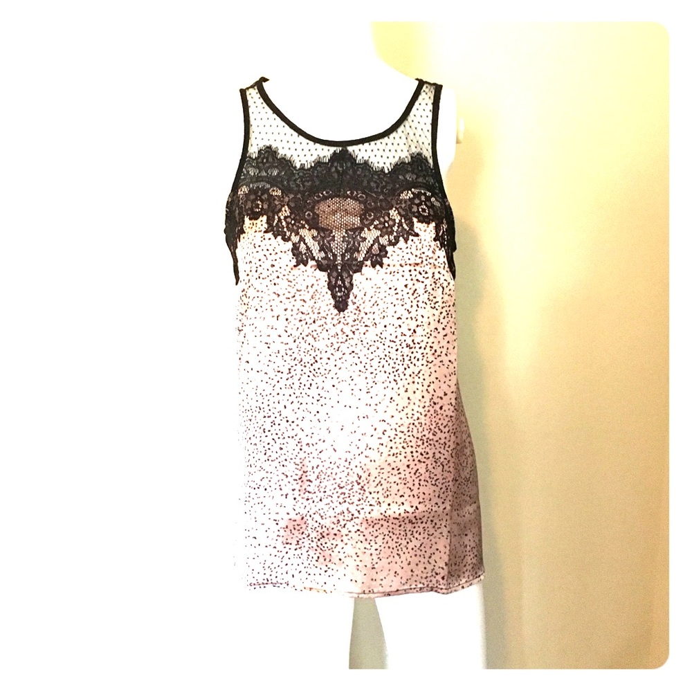 Confetti Print Sleeveless Satin & Lace Top NWT M